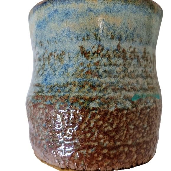 Vintage Art Pottery Office Desk Pencil Holder Tropical Turquise Earthy Glazed - Picture 2 of 10